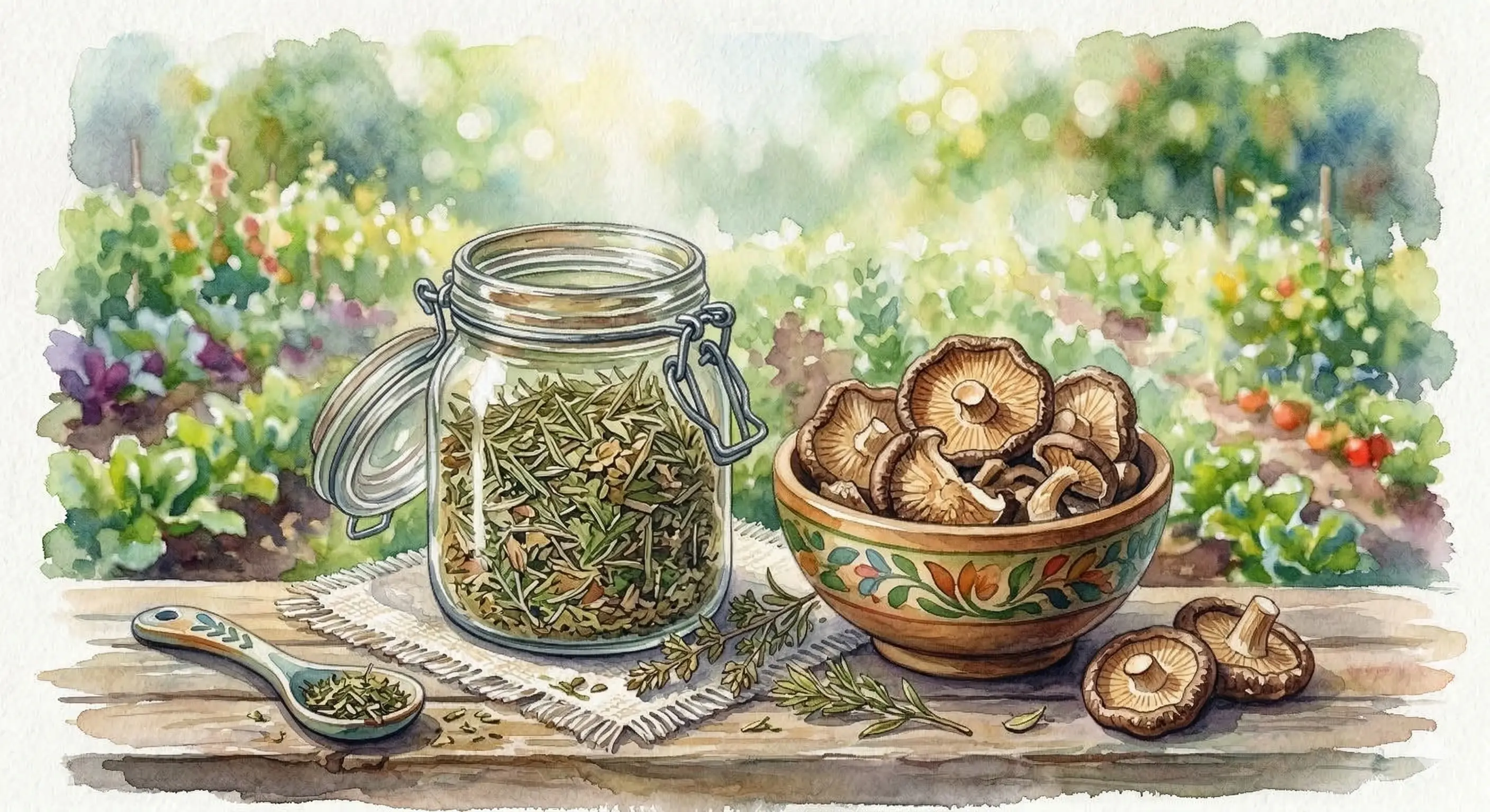 利用者が手づくりした乾燥ハーブと椎茸チップス